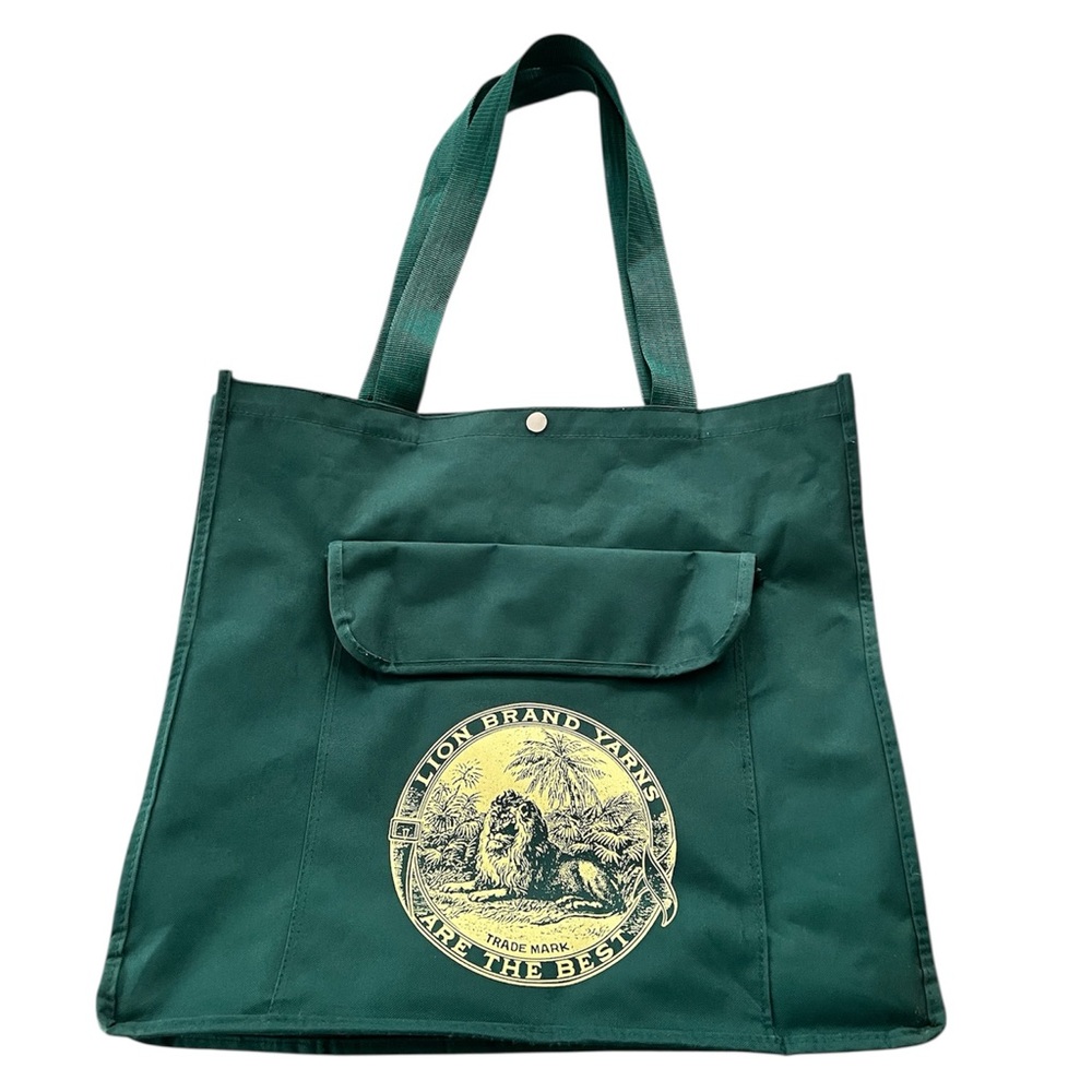 Lion Brand Yarns Green Large Canvas Tote Bag for Knitting or Crocheting